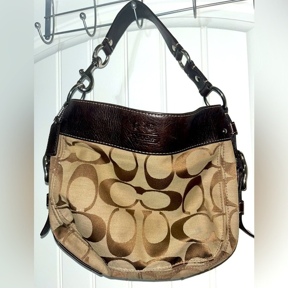 VINTAGE Coach Zoe Signature F12657 Jacquard Brown Hobo Handbag - Picture 1 of 16